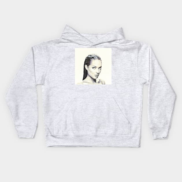 Portrait of Angelina Jolie Kids Hoodie by happyantsstudio